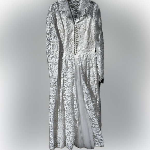 Lace Wedding Dress Vintage 1950s Collar Lace & Satin Wedding Long Sleeve - Picture 3 of 16